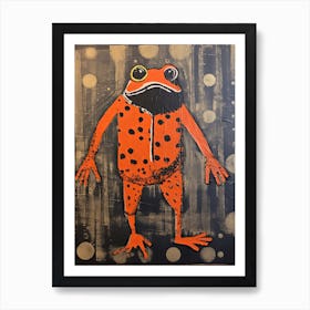 Frog, Woodblock Animal  Drawing 3 Art Print