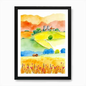 Watercolor Of A Farm 1 Art Print