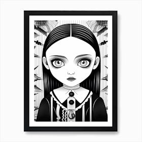 Wednesday Addams Line Art Cartoon 0 Fan Art Art Print