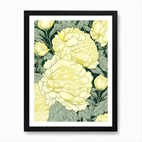 Cottage Gardens Peonies 1 Yellow Drawing Art Print