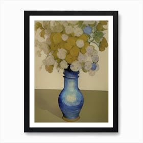 Blue Vase With Dried Flowers Art Print