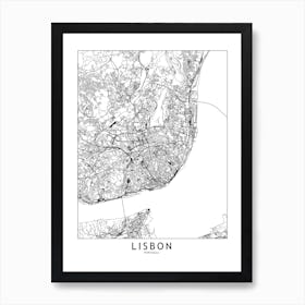 Lisbon White Map Line Art Print