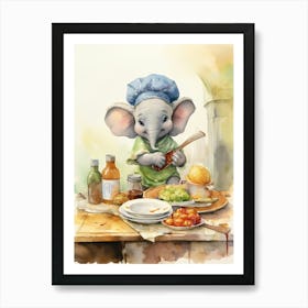 Elephant Painting Cooking Watercolour 2 Art Print