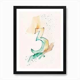 3, Number, Education Minimalist Watercolour 3 Art Print