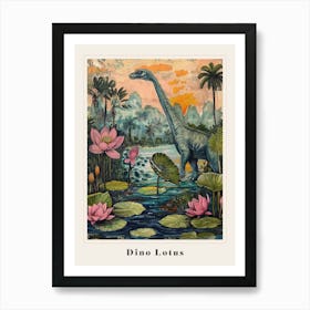 Dinosaur With Lotus Flowers Painting 3 Poster Art Print