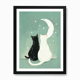 Two Cats Looking At The Moon 2 Art Print