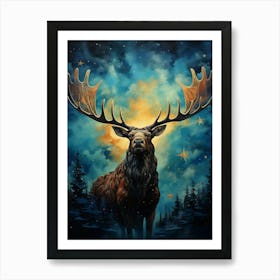 Deer In The Night Sky 1 Art Print