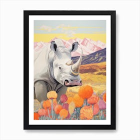 Rhino With Flowers & Plants 8 Art Print