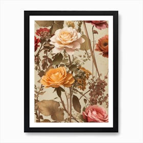 Wallpaper of Roses Floral Fusion Art Print