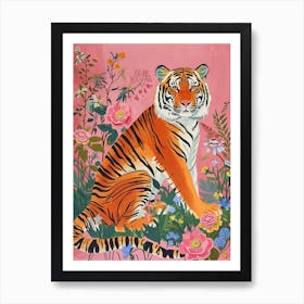 Floral Animal Painting Bengal Tiger 2 Art Print