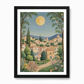 Moonlight In The Village Art Print