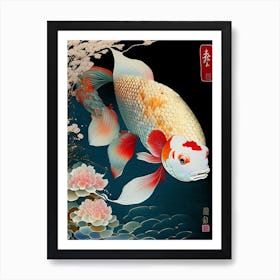 Doitsu Kohaku 1, Koi Fish Ukiyo E Style Japanese Art Print