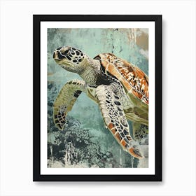 Textured Sea Turtle Swimming Painting 6 Art Print