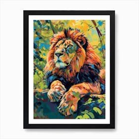 Asiatic Lion Resting In The Sun Fauvist Painting 4 Art Print