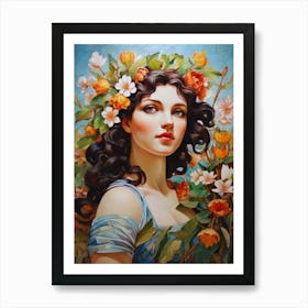 Woman With Flowers In Her Hair Art Print