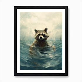 Raccoon Sea Swimming Art Print