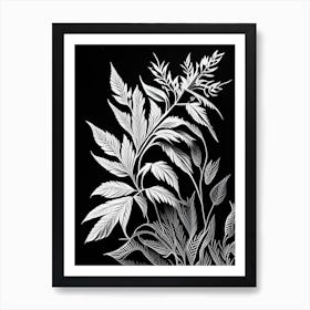 White Willow Leaf Linocut 2 Art Print