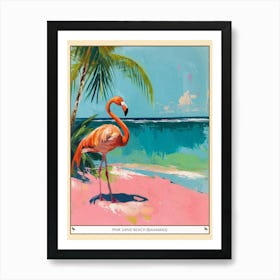 Greater Flamingo Pink Sand Beach Bahamas Tropical Illustration 7 Poster Art Print