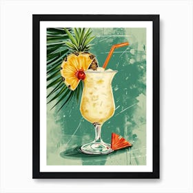 Abstract Pina Colada Vintage Illustration 1 Art Print