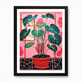 Pink And Red Plant Illustration Philodendron 6 Art Print