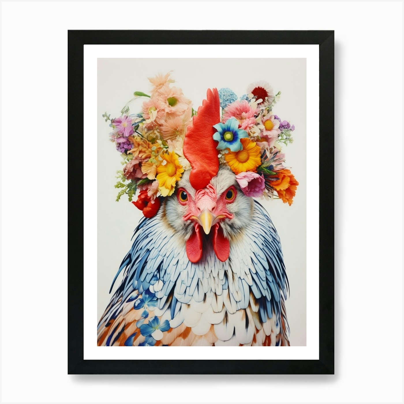 Impressionism Style Chicken with Watercolour Flower Bouquet Crown