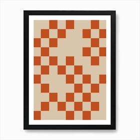 Modern Retro Aesthetic Geometric Checkerboard in Burnt Orange Art Print