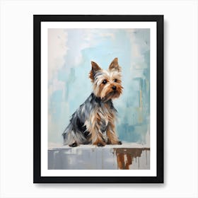 Yorkshire Terrier Dog, Painting In Light Teal And Brown 3 Art Print