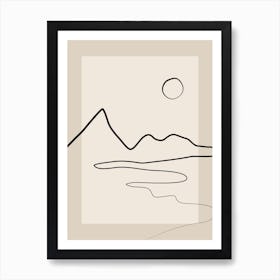 Beige One Line Landscape Art Print