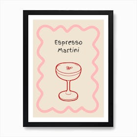 Espresso Martini Doodle Poster Pink & Red Art Print