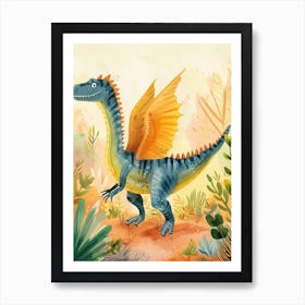 Cute Spinosaurus With Wings Watercolour Art Print