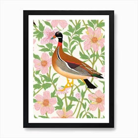 Wood Duck 2 William Morris Style Bird Poster