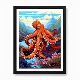 Giant Pacific Octopus Illustration 16 Art Print