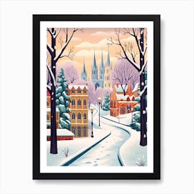 Vintage Winter Travel Illustration Moscow Russia 3 Art Print