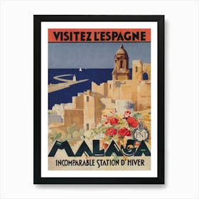 Malaga Spain Vintage Travel Poster Art Print