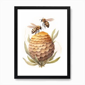 Common Carder Bee Beehive Watercolour Illustration 3 Art Print