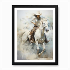  Cowgirl Rodeo White Horse  Art Print
