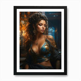 Beautiful, Sexy, And Sensual Black Woman With Big Breasts Wearing A Low Cut Dress Illustration 10 Art Print