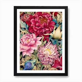 Peonies On A Black Background Art Print