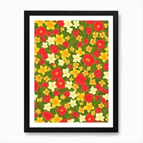 Daffodils Repeat Retro Flower Art Print