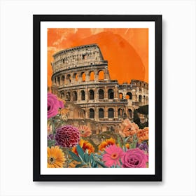 Rome   Floral Retro Collage Style 1 Art Print