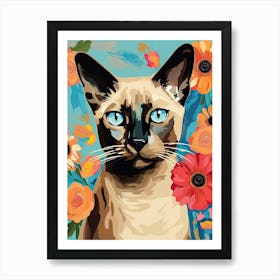 Siamese Cat With A Flower Crown Painting Matisse Style 3 Art Print