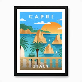 Capri, Italy — Retro travel minimalist art poster 3 Affiche