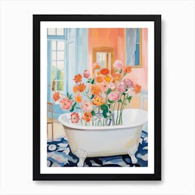 A Bathtube Full Of Cosmos In A Bathroom 4 Art Print