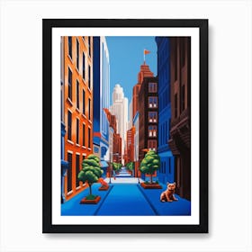 Painting Of New York With A Cat In The Style Of Post Modernism 2 Art Print