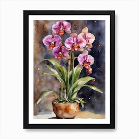 Paphiopedilum Orchids Water Colour Art Print