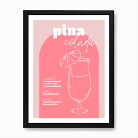 Vintage Retro Inspired Pina Colada Recipe Pink And Dark Pink Art Print