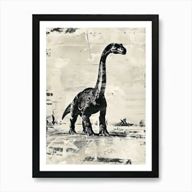 Diplodocus Dinosaur Black Ink Illustration 2 Art Print