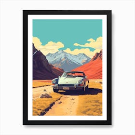 A Porsche 911 In The Andean Crossing Patagonia Illustration 4 Art Print