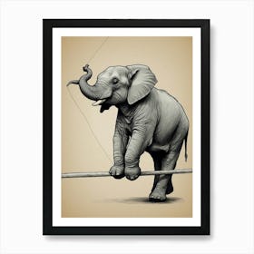 Elephant On A Tightrope Art Print