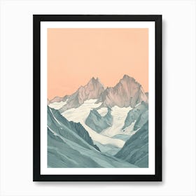 Monte Rosa Switzerland Italy Color Line Drawing (1) Art Print